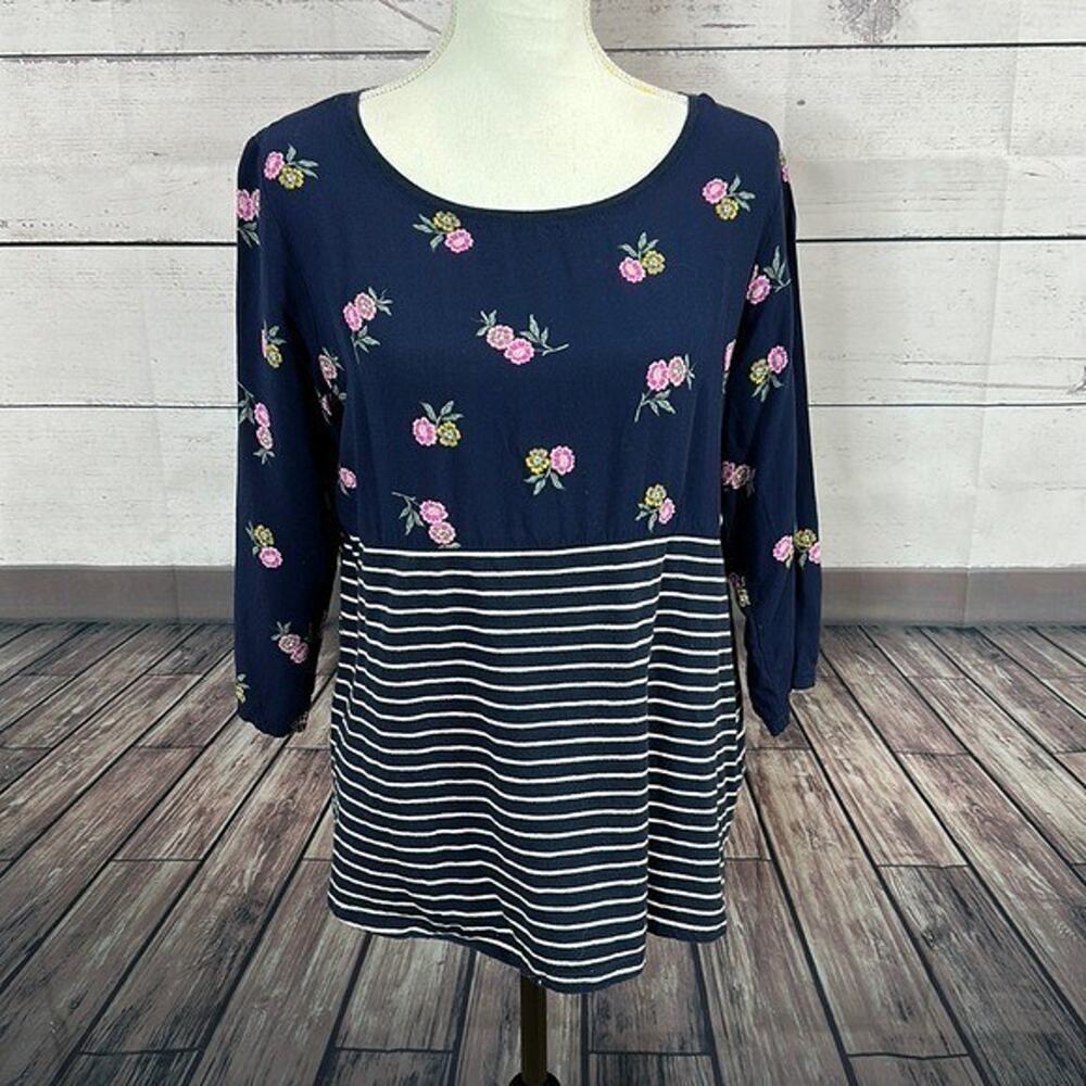 Joules Top Shirt Womens 12 Navy Blue Floral Z Sonya Cottage Coastal Tunic